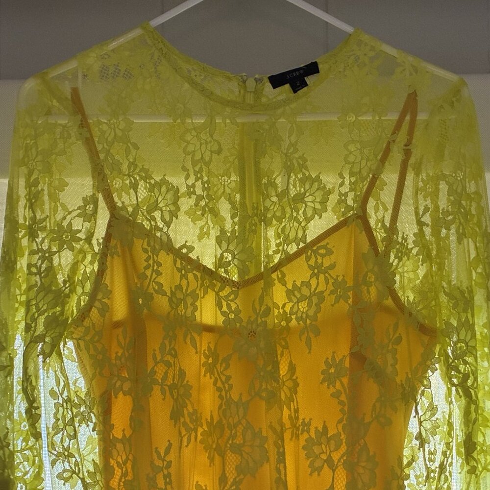 J Crew lemon yellow lace dress NWT - drop waist lined Size 4. - Picture 6 of 6
